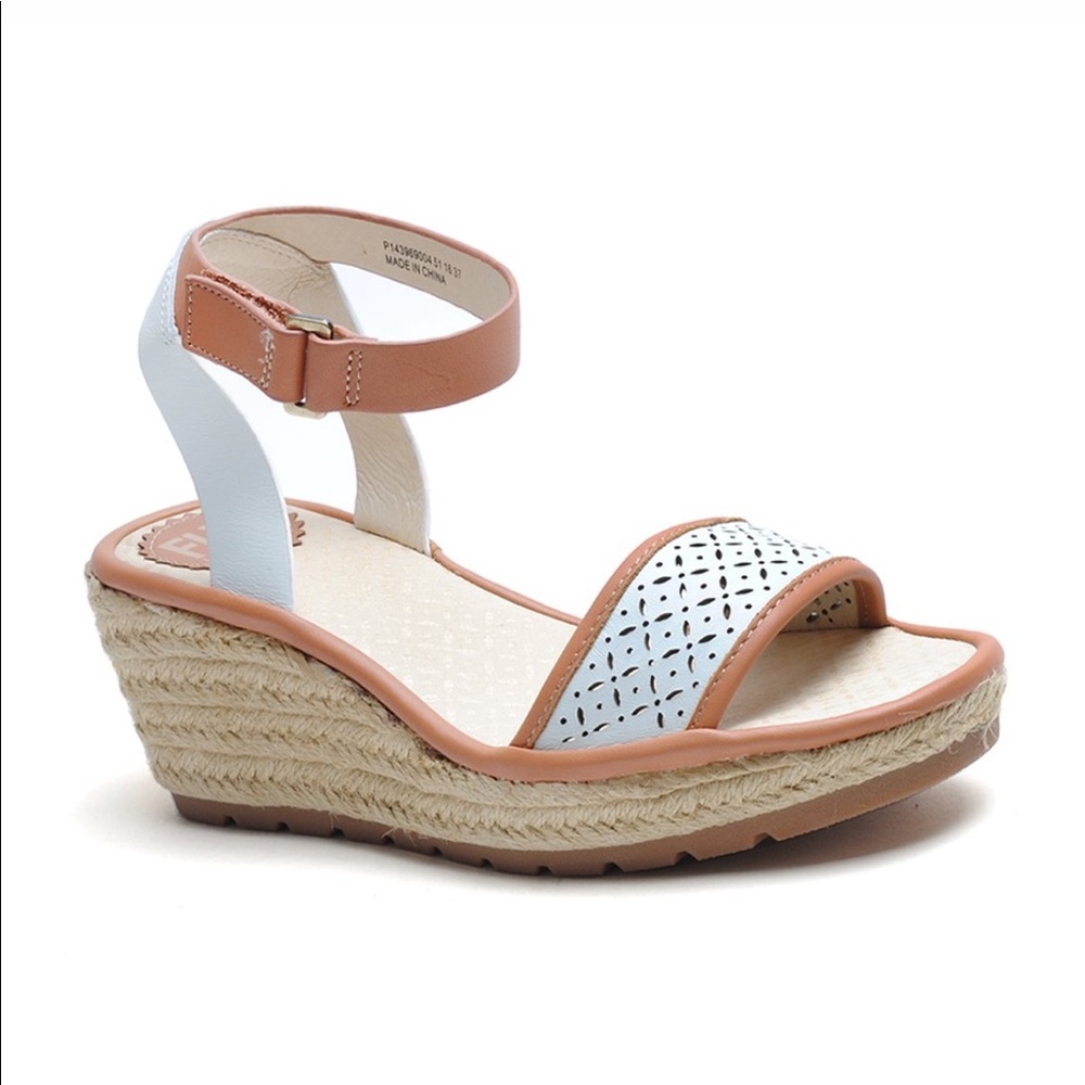 FLY London White Ekal Espadrille Wedge Sandals 41